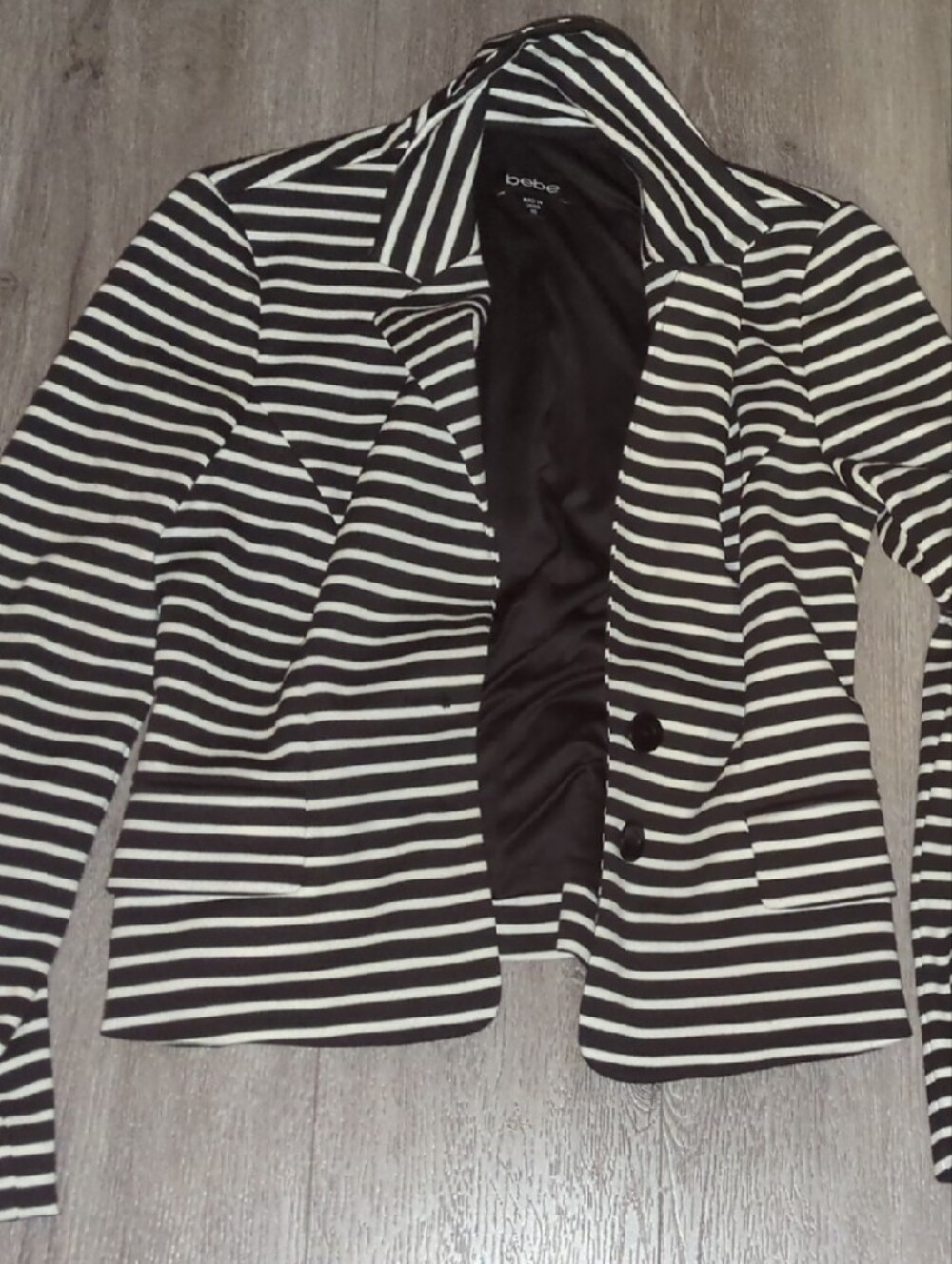 Bebe Striped Black and White Women's Blazer Jacket